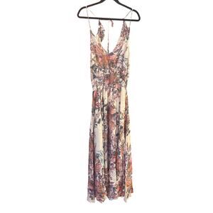 Chelsea & Violet Floral Midi Dress in Cream with Pink & Blue Print
